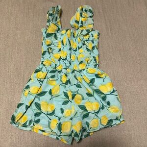 Janie and Jack Lemon Print Romper - Blue and Yellow